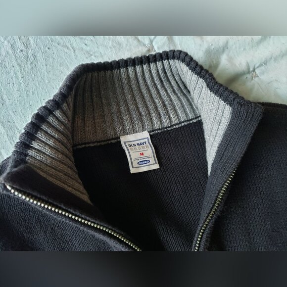Old Navy Vintage 1/4 Zip Mock Neck Sweater (Black, M) Y2K - Picture 2 of 7